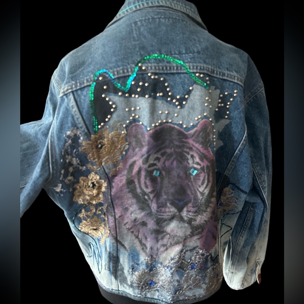 Vintage Roberto Cavalli 1980s tiger fringe denim jacket of dreams